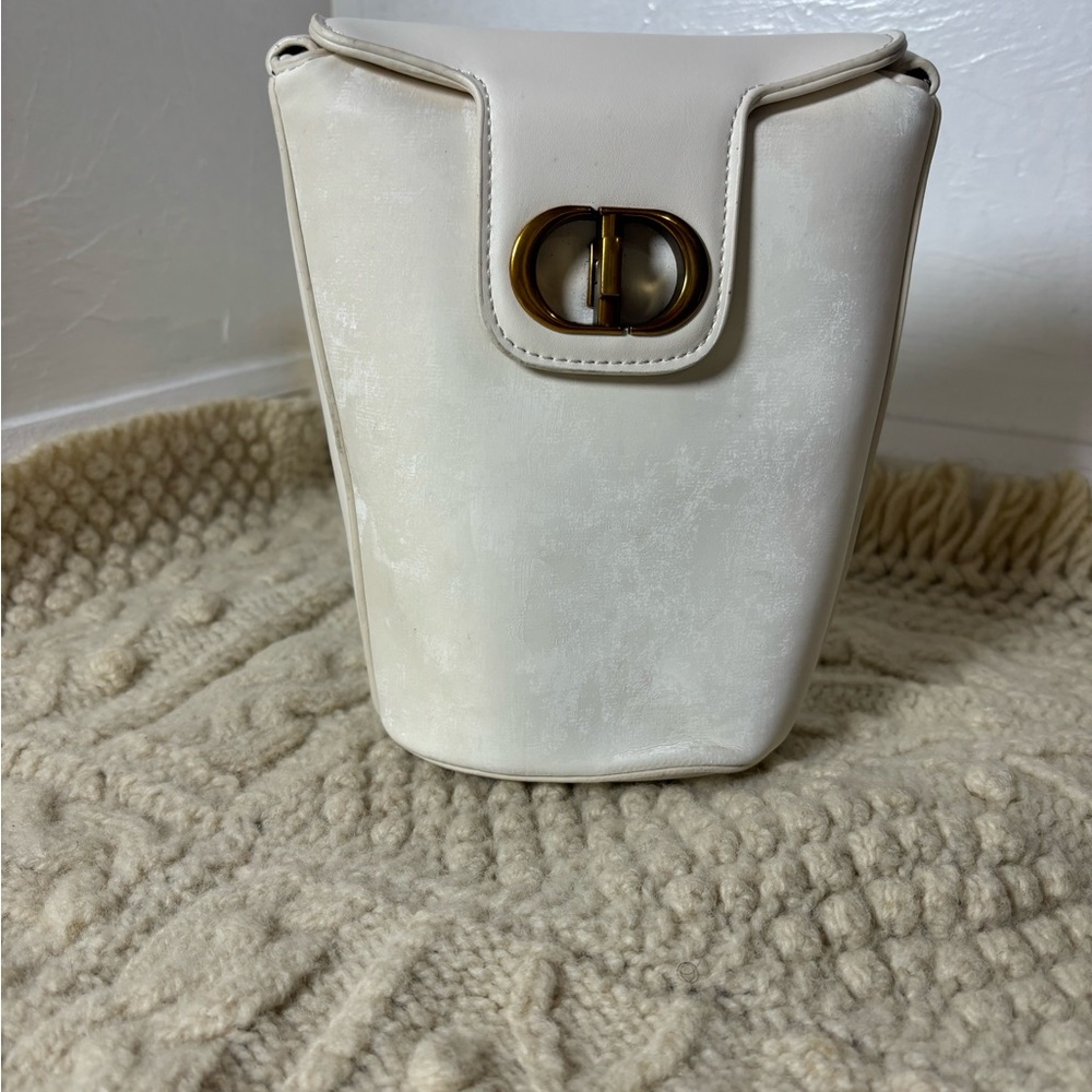 White Mini Bag with Gold Hardware and Structured Design